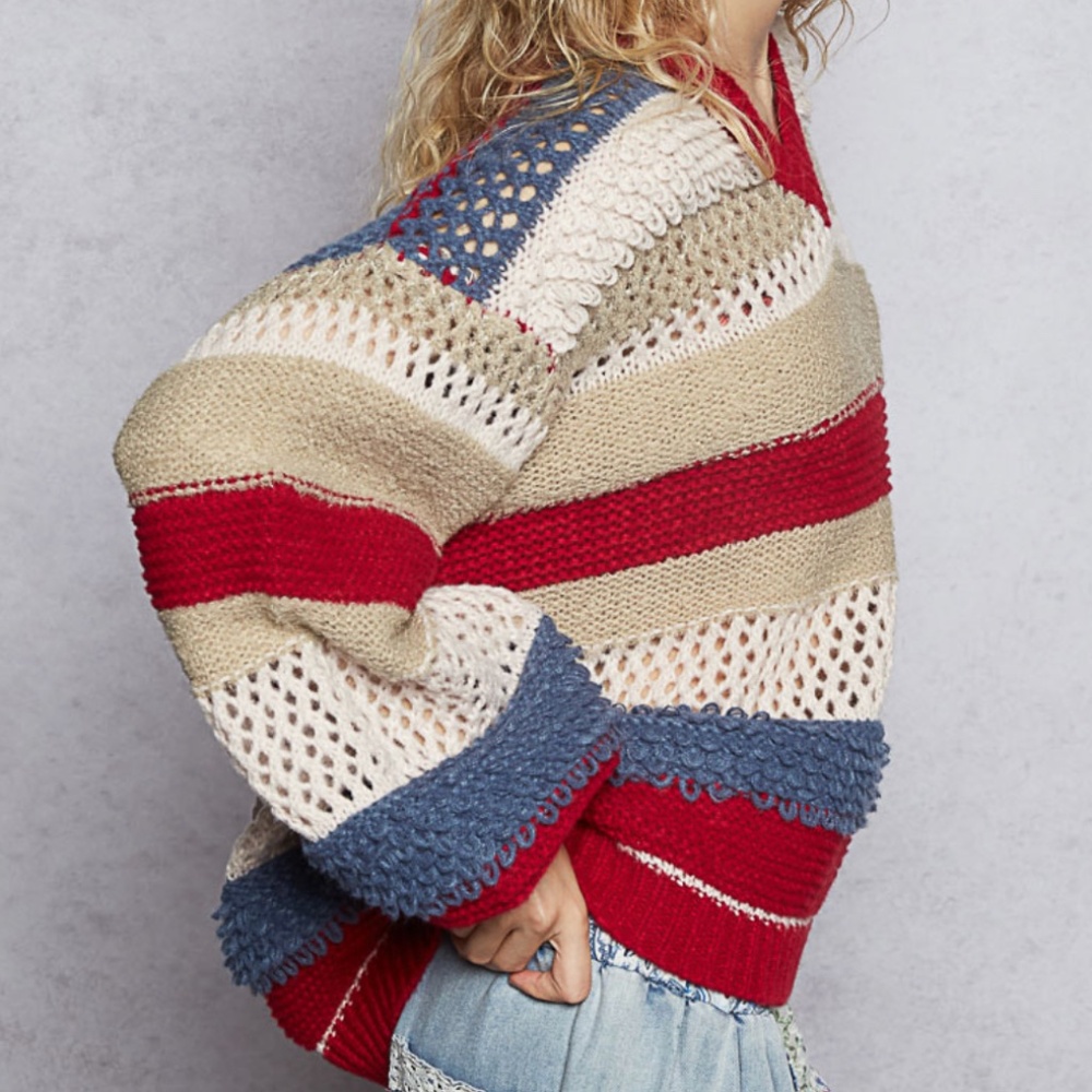 💕POL “ SHAY “ POL V-Neck Stripe Sweater 22 - Picture 5 of 6